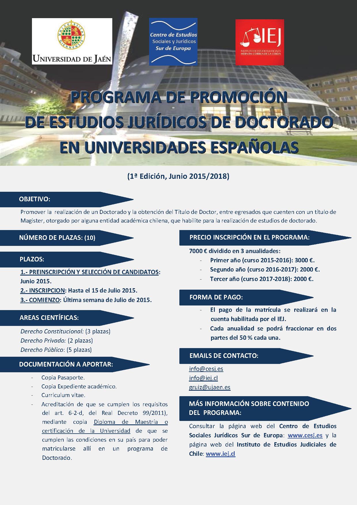 Programa de Promoción de Estudios Jurídicos de Doctorado en Universidades Españolas - Entidad Académica Chilena