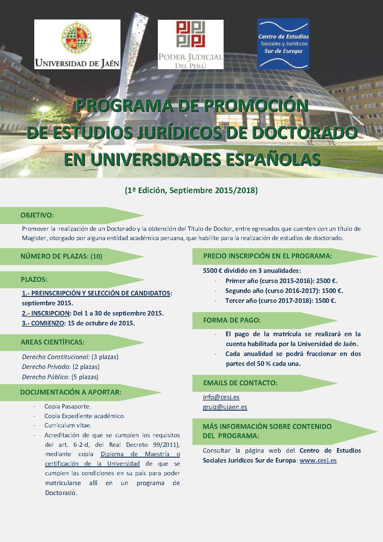 Programa de Promoción de Estudios Jurídicos de Doctorado en Universidades Españolas - Entidad Académica Peruana